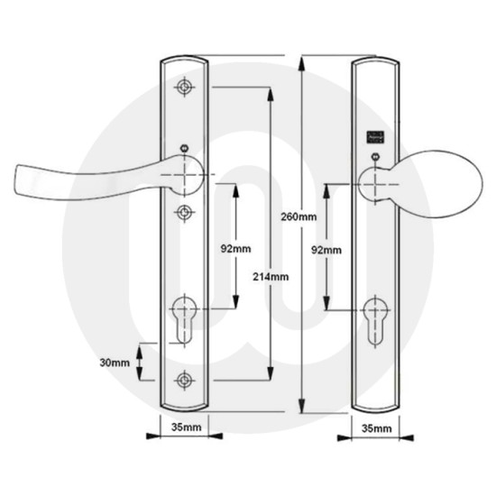 Winkhaus Palladio Inline Lever/Fixed Pad 92PZ/92PZ Door Handle (260BP